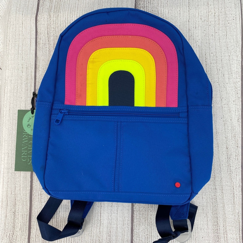 STATE Kane Kids Mini Travel Backpack Blue Rainbow Poly Canvas Vibrant Colorful